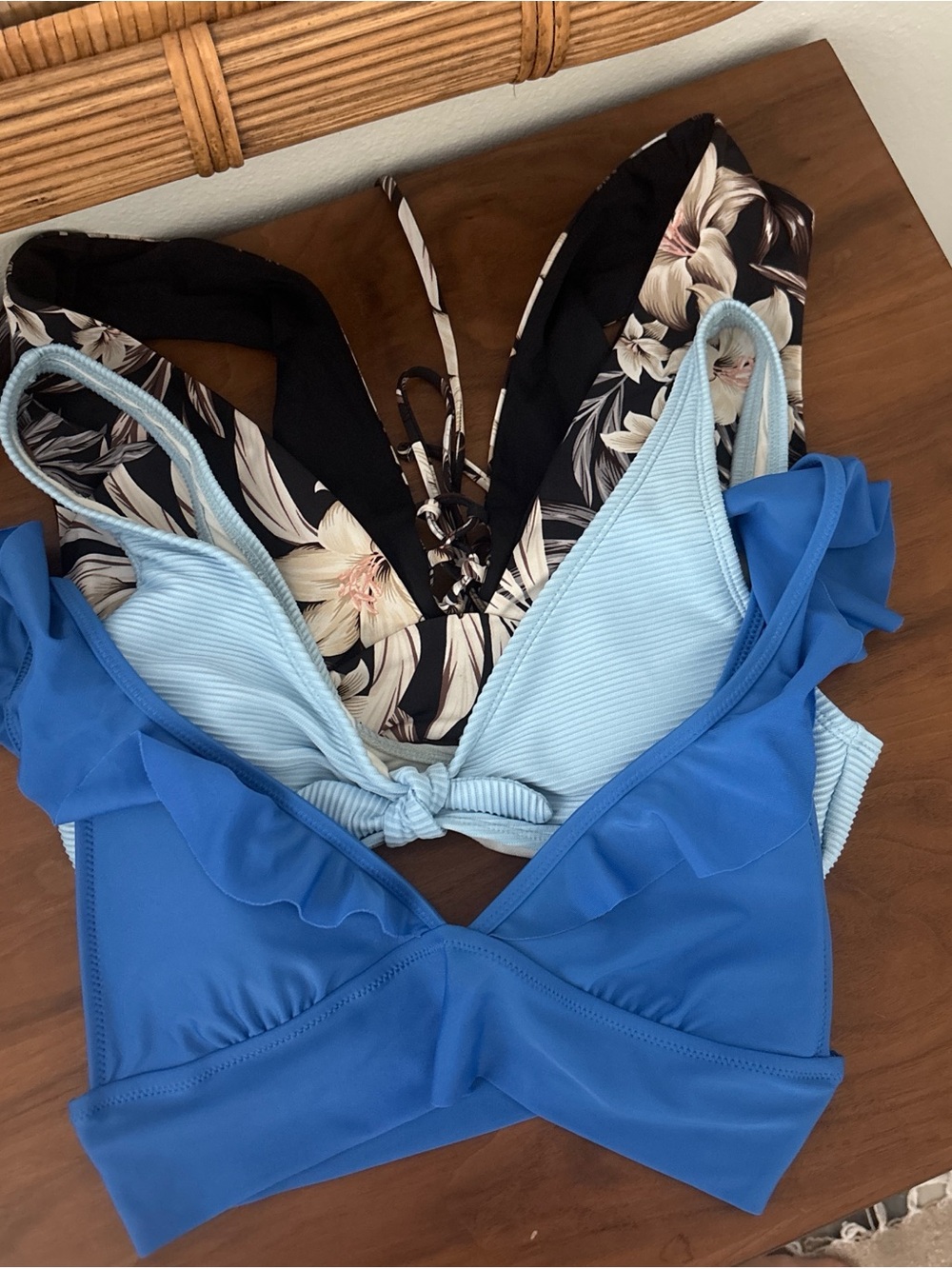 Three Aerie Bikini Bundle: Black Floral, Ice Blue,  Royal Blue M